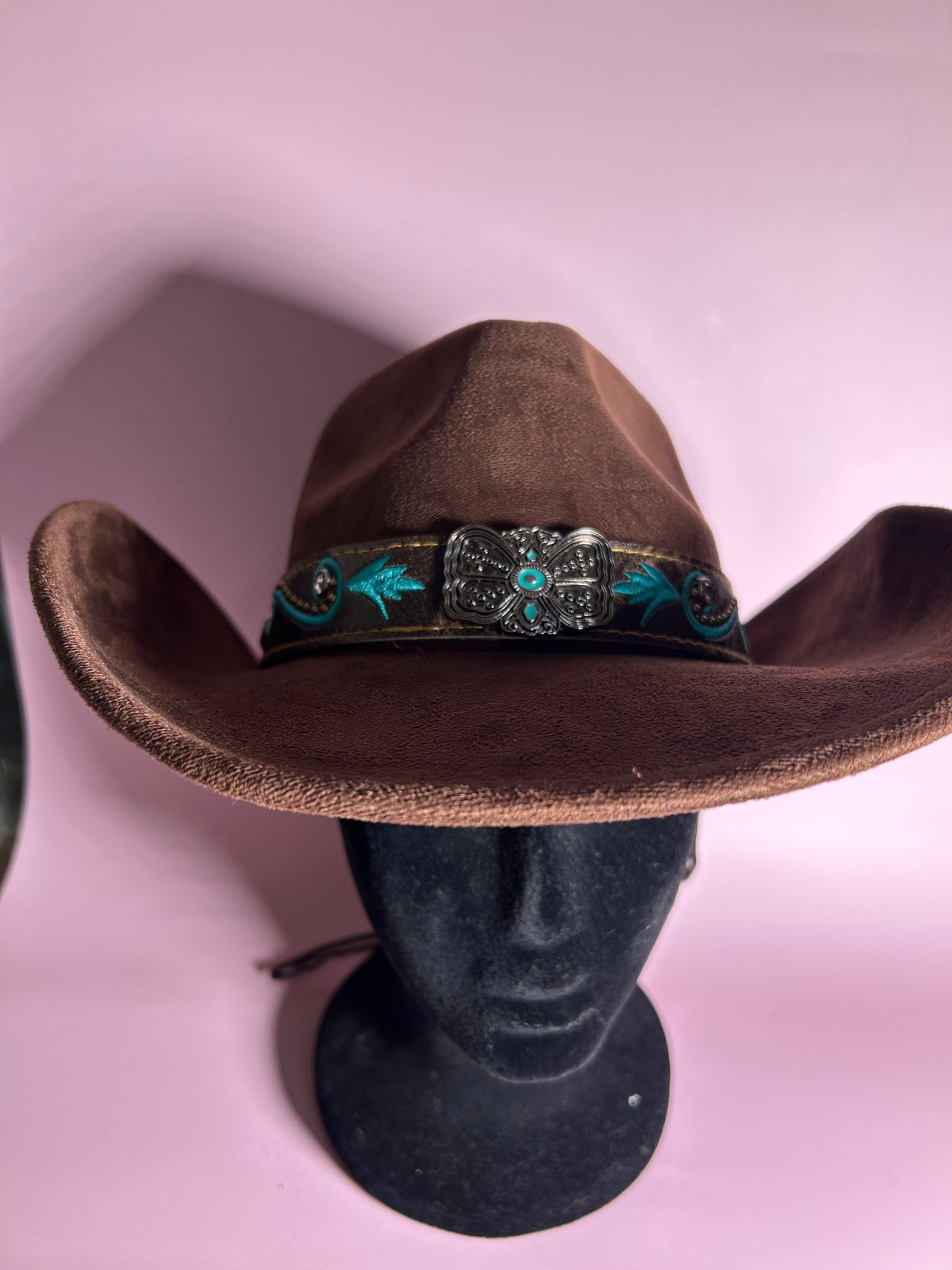 Western Cowboy Hat with Butterfly Badge in Brown, Tan, Blue Sunset Butterfly Cowgirl Hat – JFH main image 2